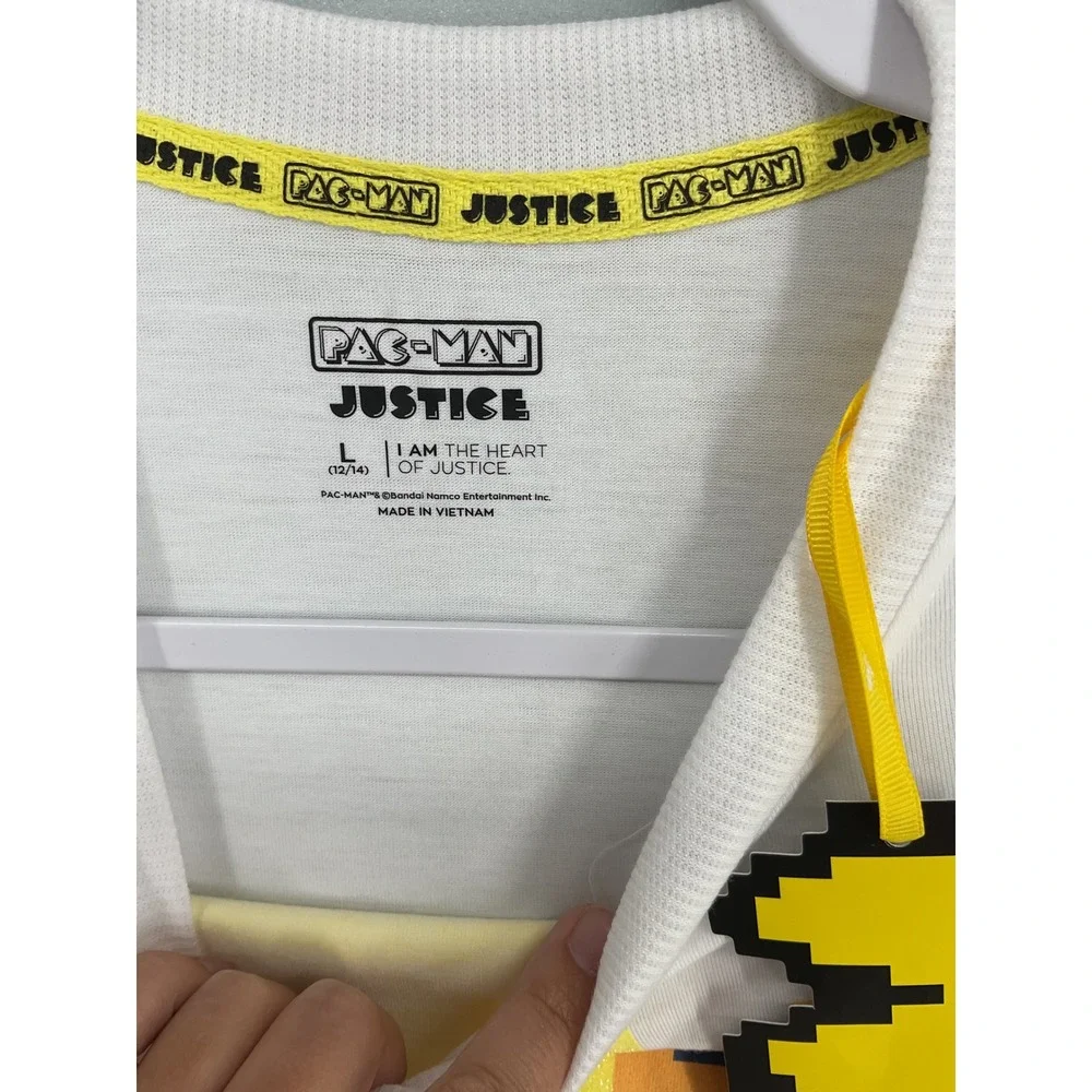 Justice Girls Pac-Man Cropped Graphic Tee White Retro Pixel Ghosts Size L 12 14